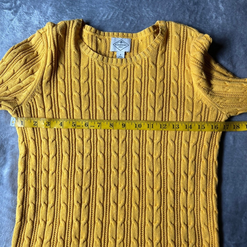 St Johns Bay Womens Mustard Yellow Cable Knit Crew Neck Sweater Size Small - Picture 5 of 9
